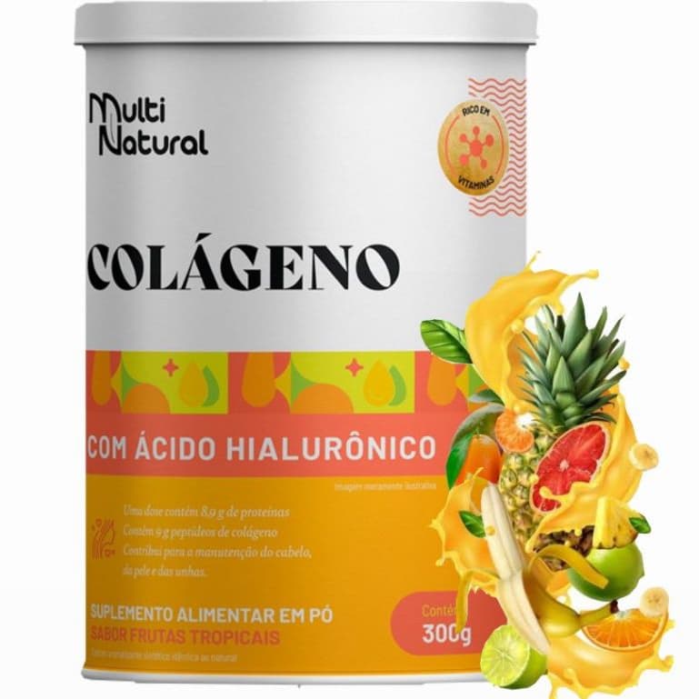 COLÁGENO COM ÁCIDO HIALURÔNICO FRUTAS TROPICAIS 300g