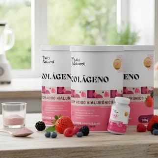 Colágeno Com Ácido Hialurônico Pele Cabelos e Unhas 3Und 900g Sabor Frutas Vermelhas - Multi Natural