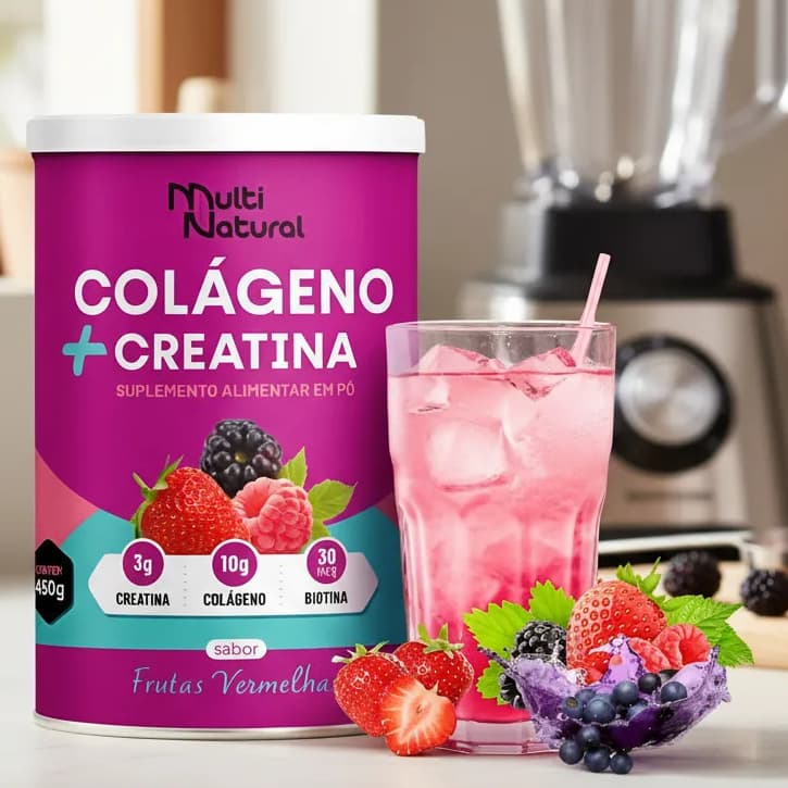 Colágeno + Creatina e Biotina Sabor Frutas Vermelhas Pote 450g - Multi Natural