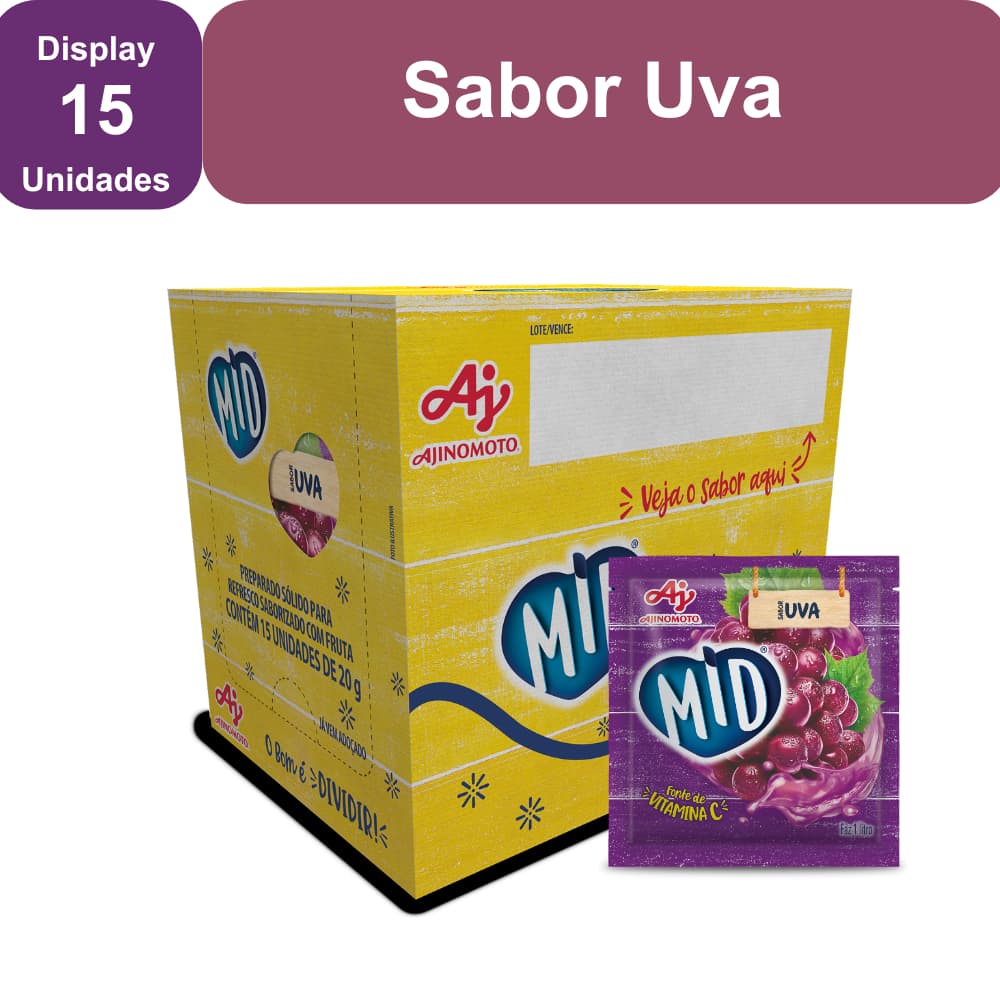 Kit Refresco em Pó MID® Sabor Uva Com 15 Unidades de 20g