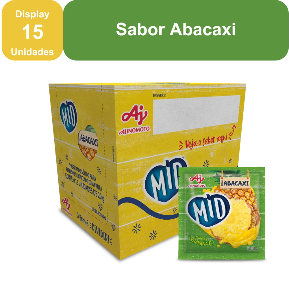 Kit Refresco em Pó MID® Sabor Abacaxi Com 15 Unidades de 20g