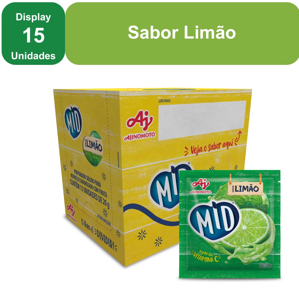 Kit Refresco em Pó MID® Sabor Limão Com 15 Unidades de 20g