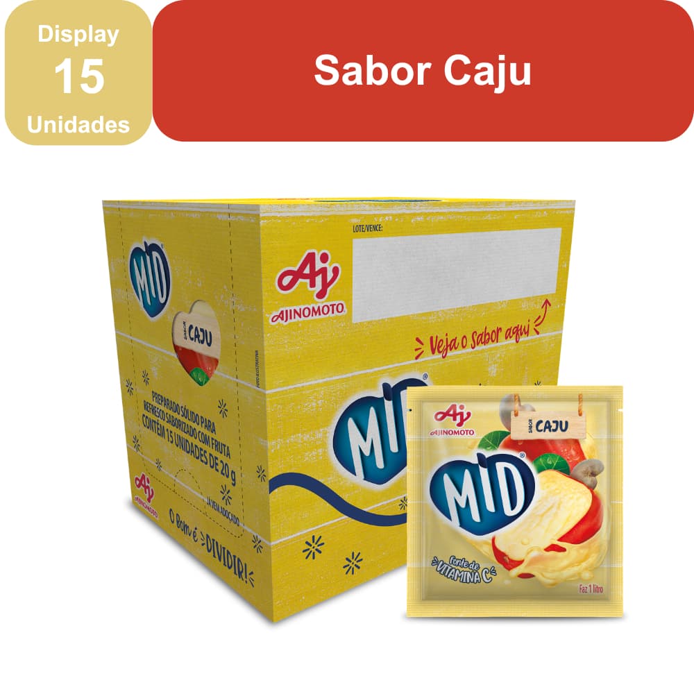 Kit Refresco em Pó MID® Sabor Caju Com 15 Unidades de 20g