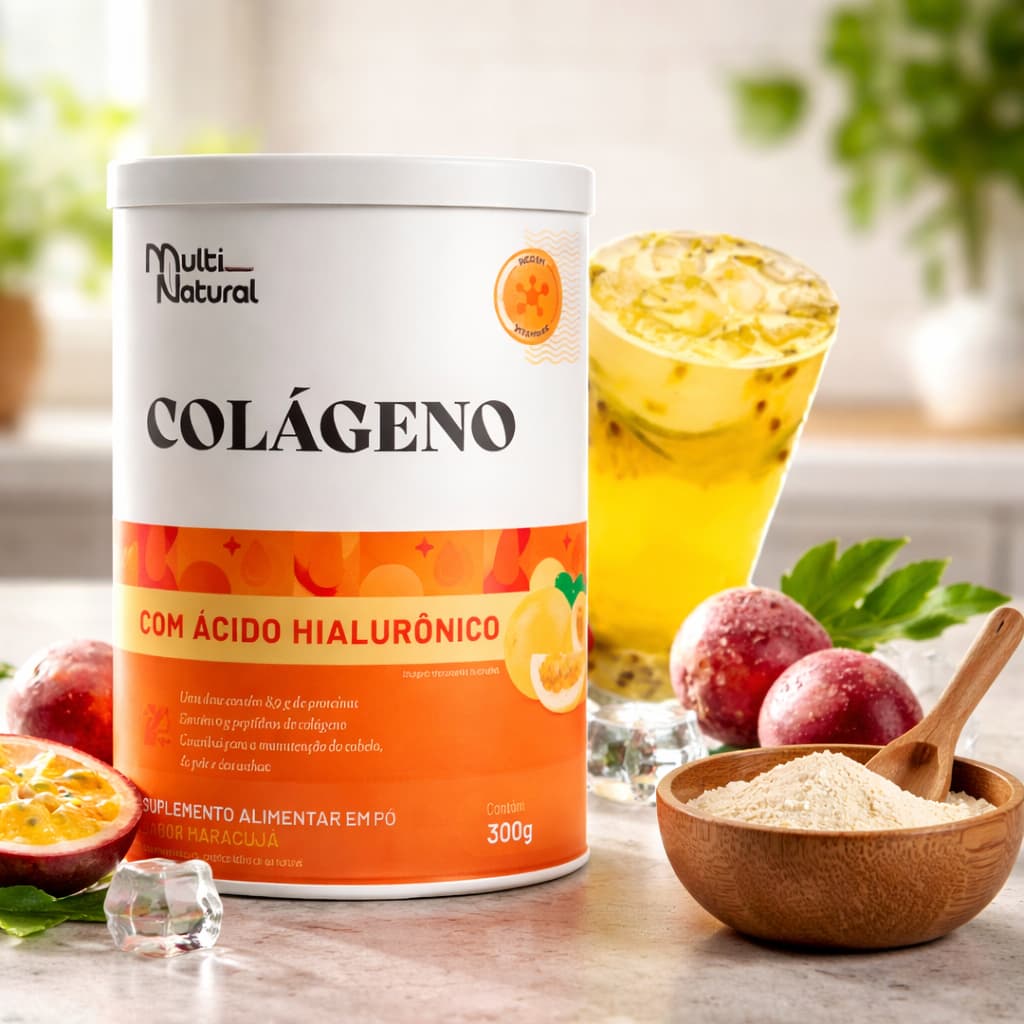 Colágeno Hidrolisado C Ácido Hialurônico Vita C, Rico em Biotina 300g Sabor Frutas - Multi Natural