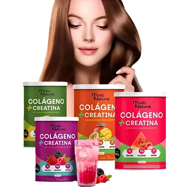 Colágeno Com Ácido Hialurônico BIOTINA Pele Cabelo e Unhas + Creatina 100% Pure 450g - Multi Natural
