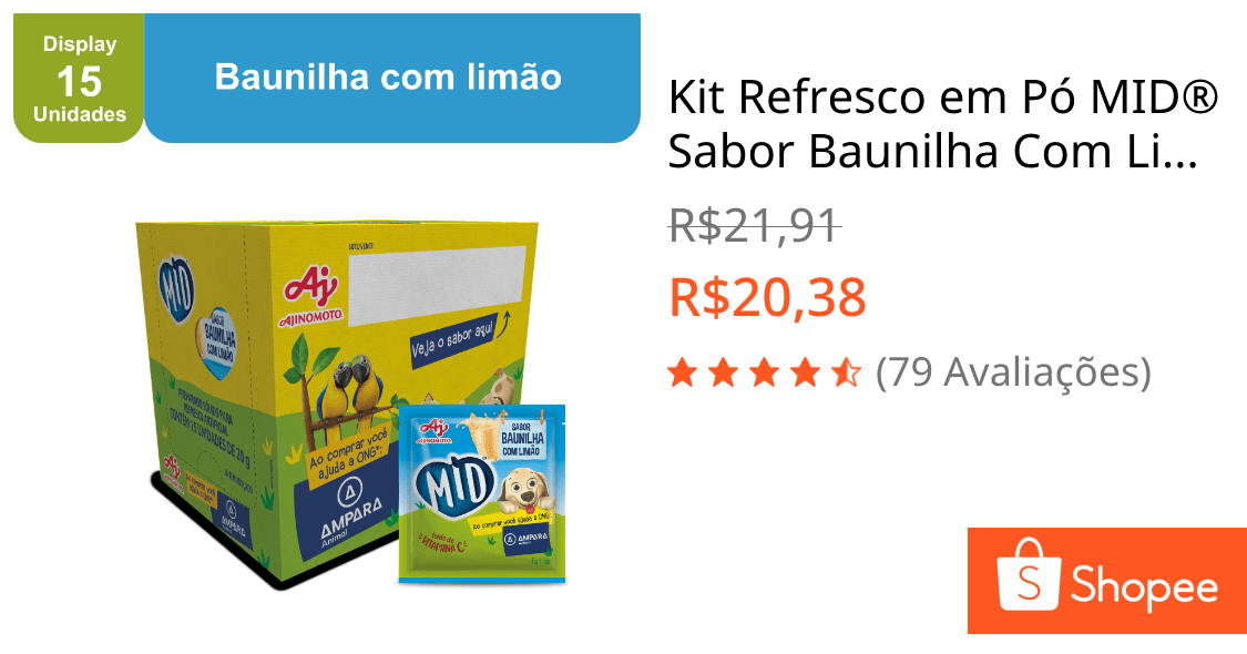 Kit Refresco em Pó MID® Sabor Baunilha Com Limão Com 15 Unidades de 20g