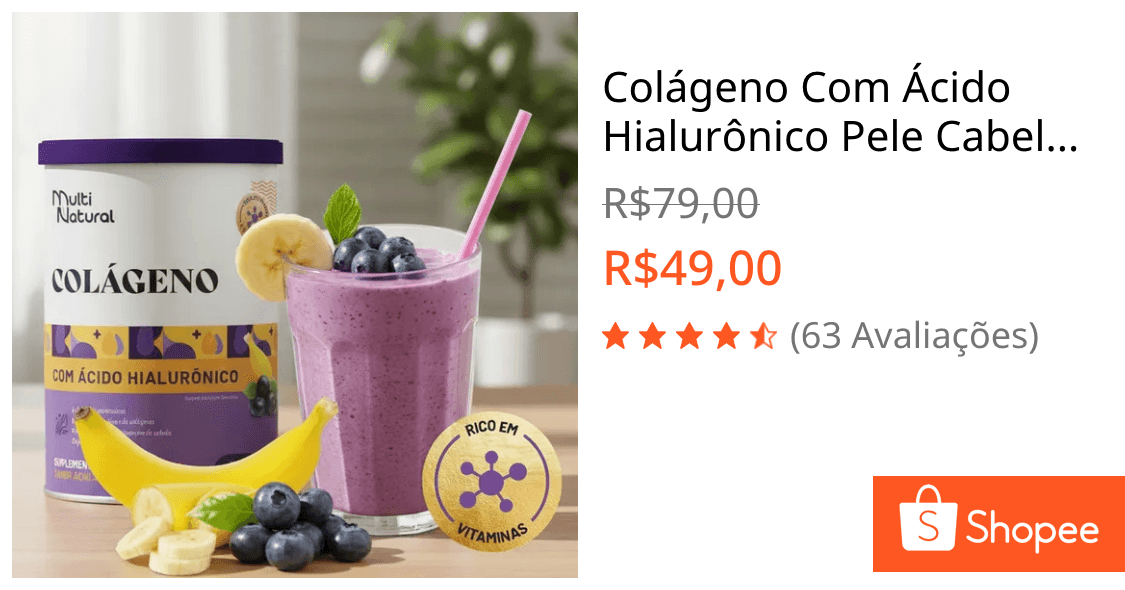 Colágeno Com Ácido Hialurônico Pele Cabelos e Unhas Pote 300g Sabor Açaí Com Banana - Multi Natural
