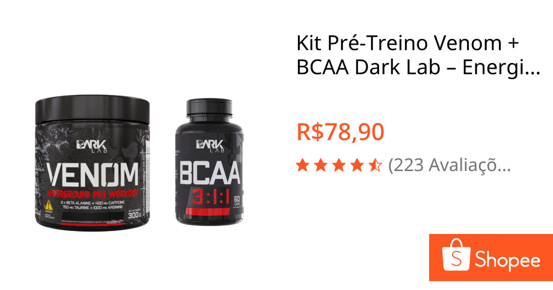 Kit Pré-Treino Venom + BCAA Dark Lab – Energia, Força e Recuperação Muscular