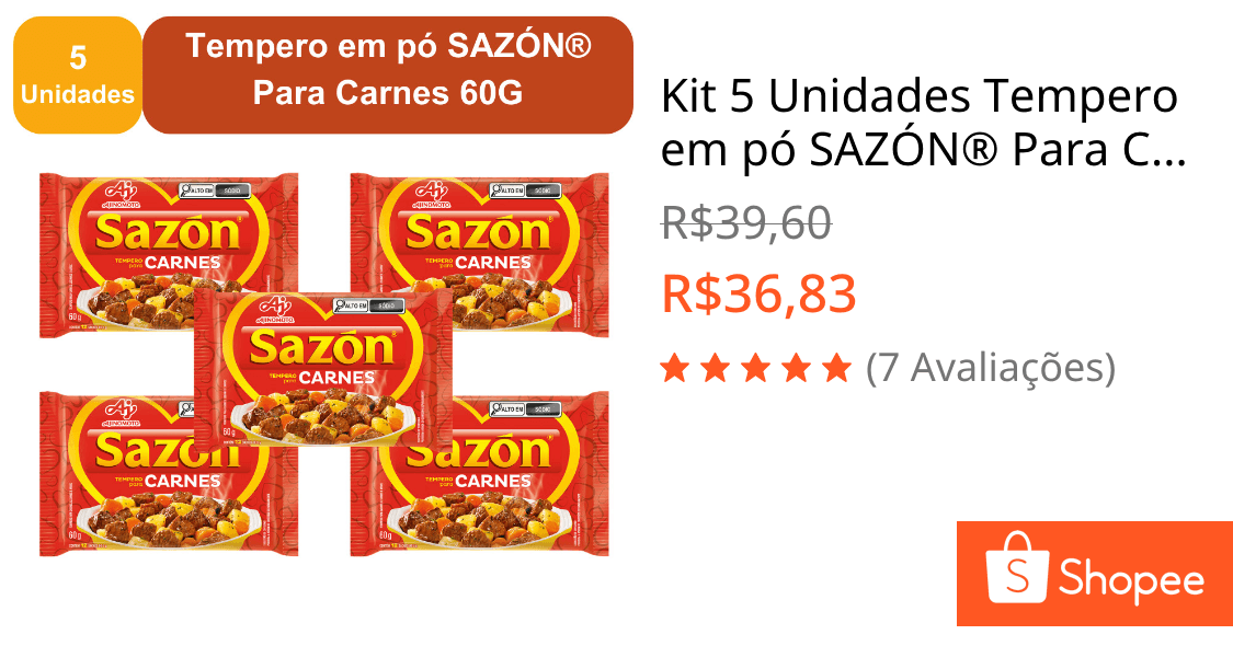 Kit 5 Unidades Tempero em pó SAZÓN® Para Carnes 60G