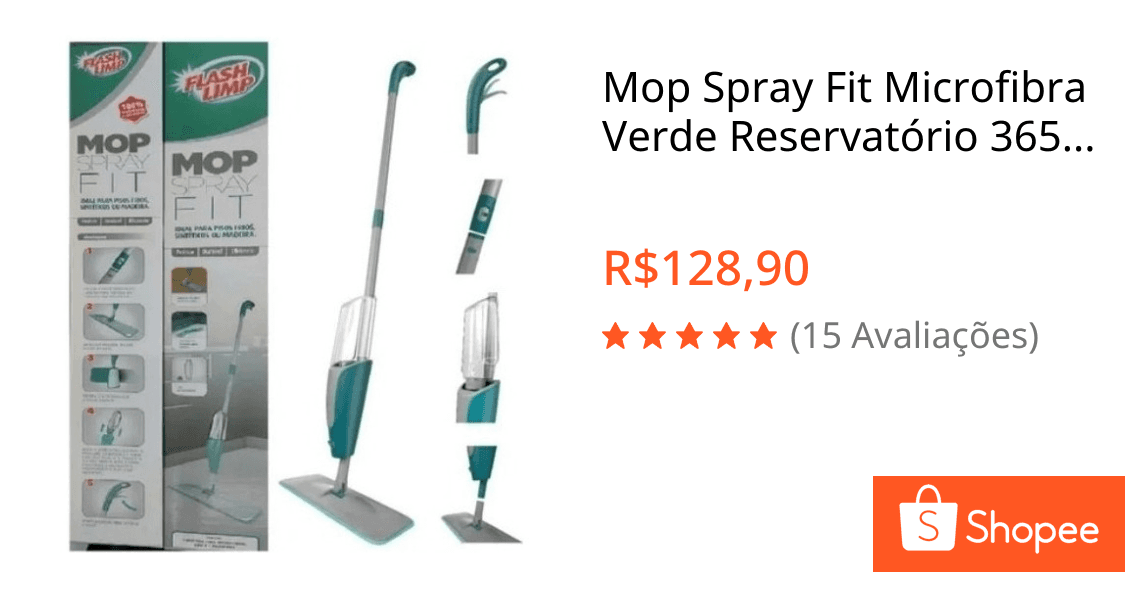 Mop Spray Fit Microfibra Verde Reservatório 365ml Flash Limp Rodo MOP0556 Original Esfregão Vassoura Limpa e Seca