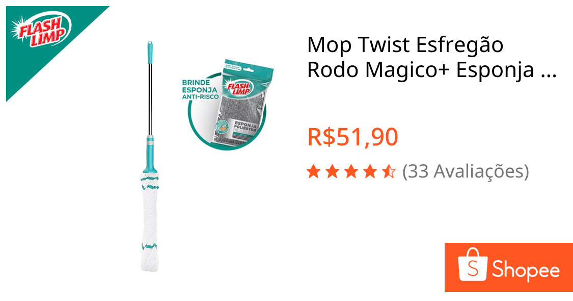 Mop Twist Esfregão Rodo Magico+ Esponja Poliester Multiuso Flash Limp Para Limpeza Domestica