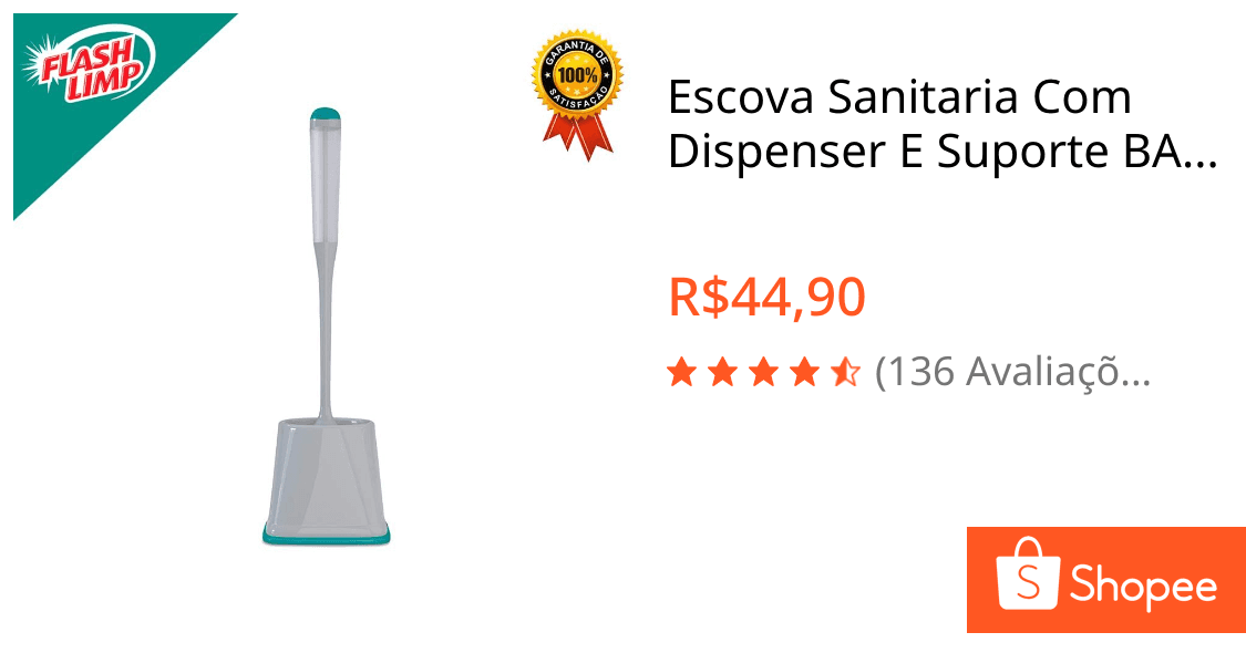 Escova Sanitaria Com Dispenser E Suporte BAN6255 FLASH LIMP Limpeza Profunda Vaso Privada Banheiro