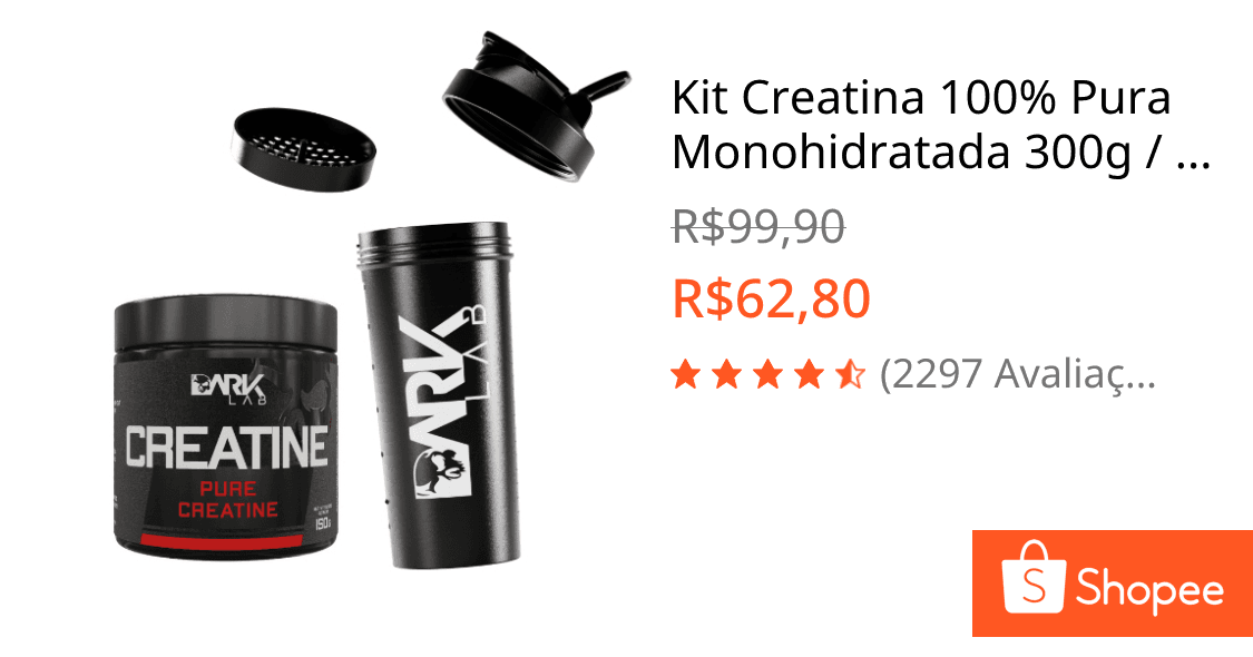 Kit Creatina 100% Pura Monohidratada 300g / 150g + Coqueteleira Fuse 700ml - Dark Lab
