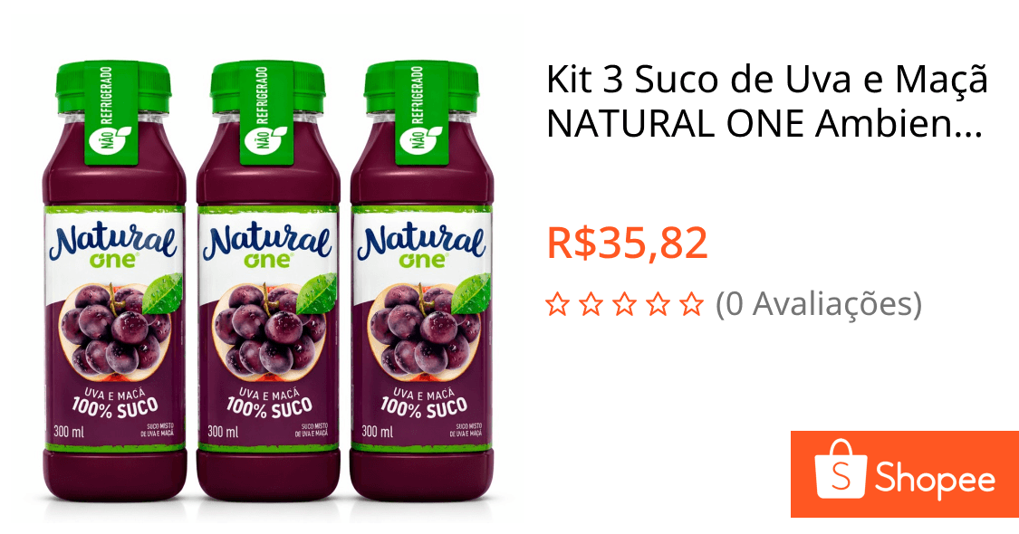 Kit 3 Suco de Uva e Maçã NATURAL ONE Ambiente 300ml