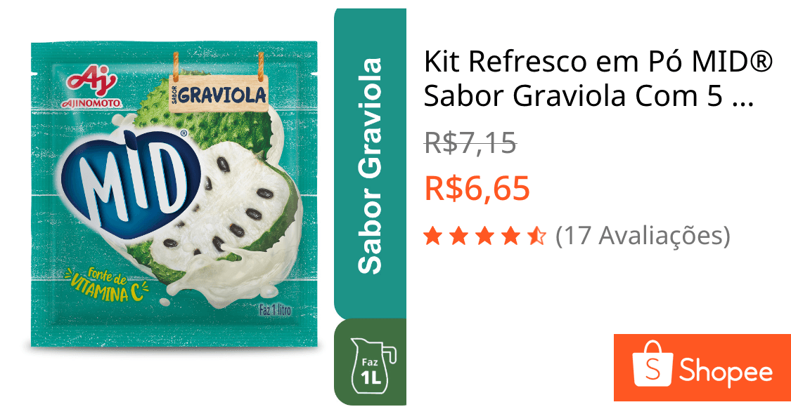 Kit Refresco em Pó MID® Sabor Graviola Com 5 Unidades de 20g