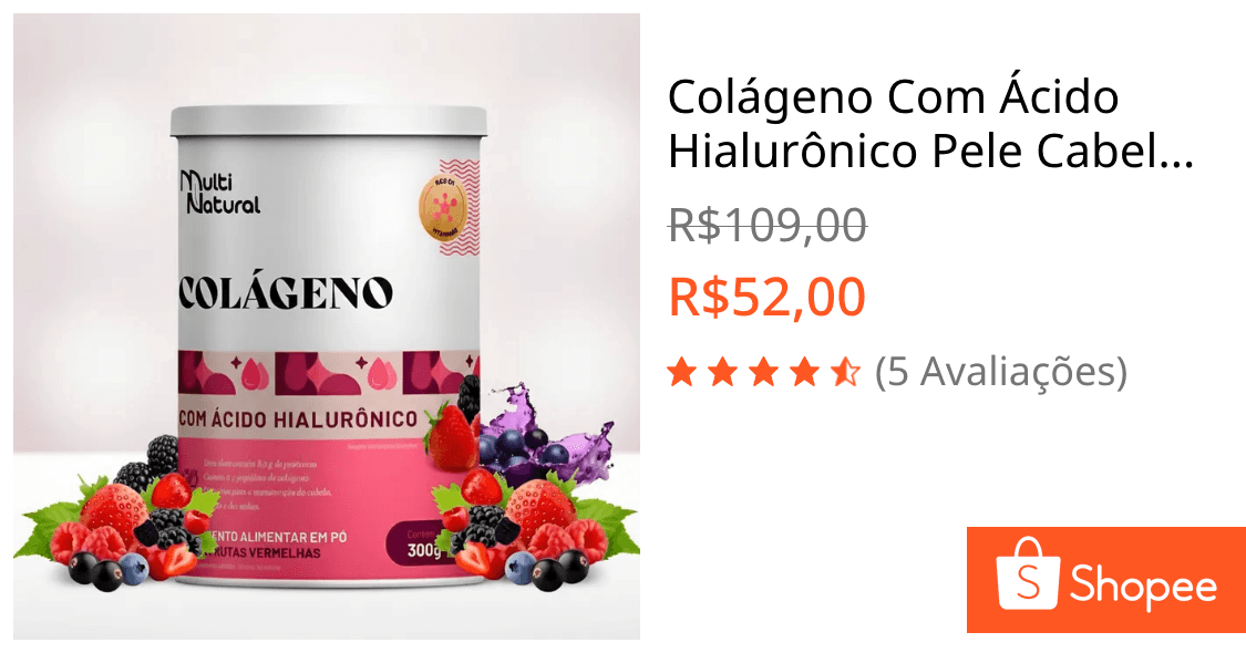 Colágeno Com Ácido Hialurônico Pele Cabelo e Unhas Pote 300g Frutas Vermelhas - Multi Natural
