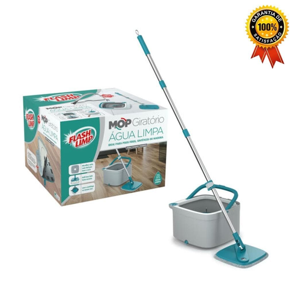 Mop Esfregao Giratório 3L Com Refil De Microfibra Balde Interno Externo 3L Agua Limpa E Suja Flash Limp MOP0648