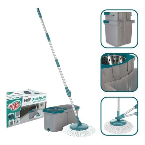 Mop Esfregão Duo Giratório Desmontável Duas Águas Fit Cesto Inox Original Flash Limp MOP7504