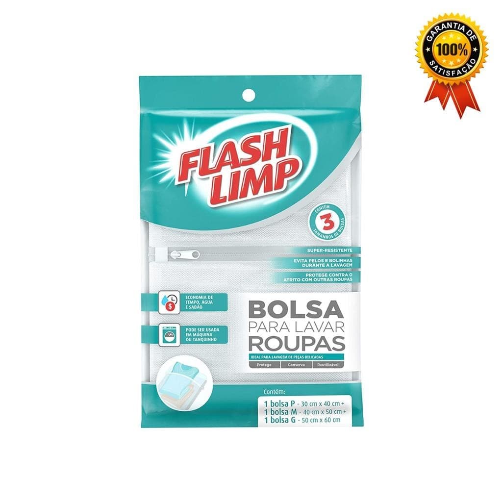 Bolsa Para Lavar Sutias Roupa Delicada Kit 3 Unidades Flash Limp LAV7696