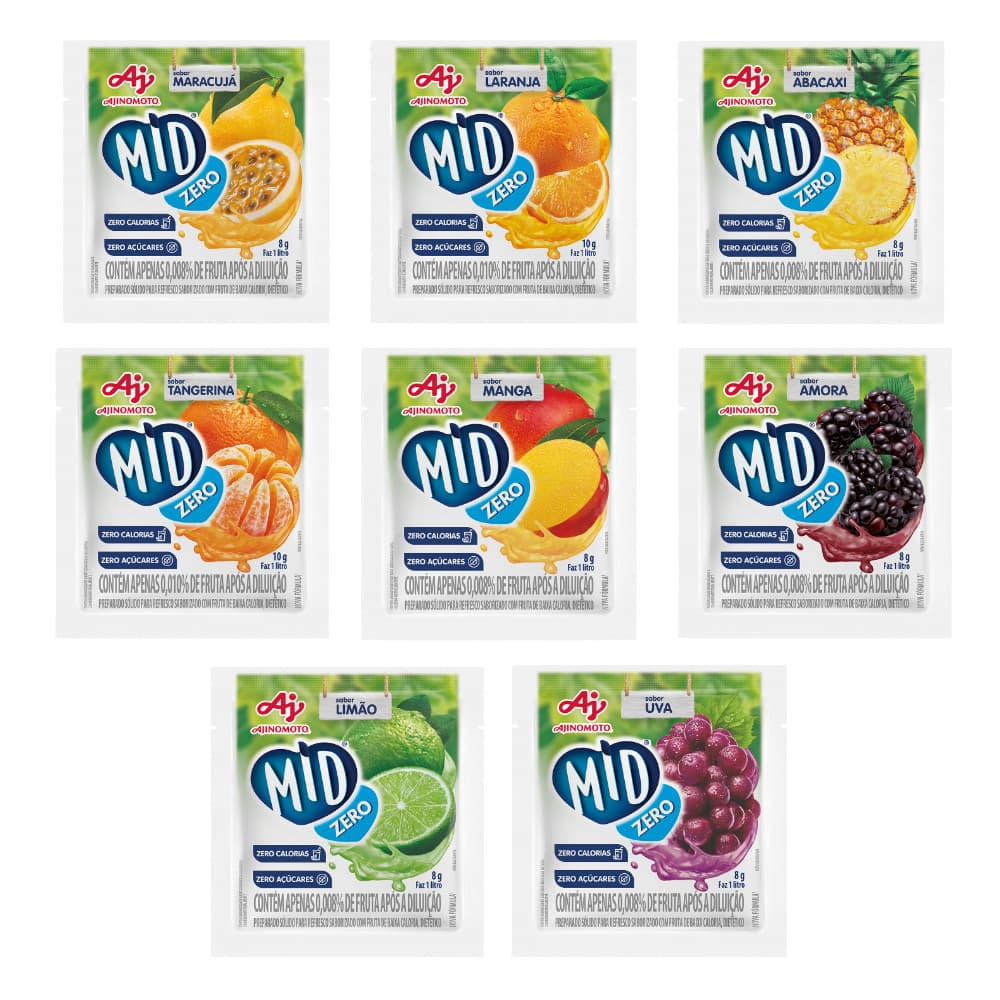 Kit 15 Unidades REFRESCO EM PÓ MID ZERO AÇUCAR - 8 Sabores para voce escolher