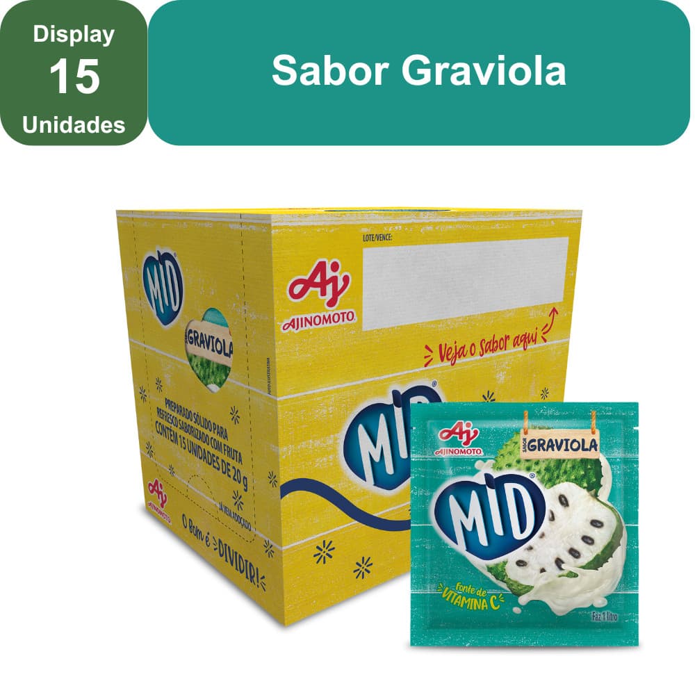 Kit Refresco em Pó MID® Sabor Graviola Com 15 Unidades de 20g
