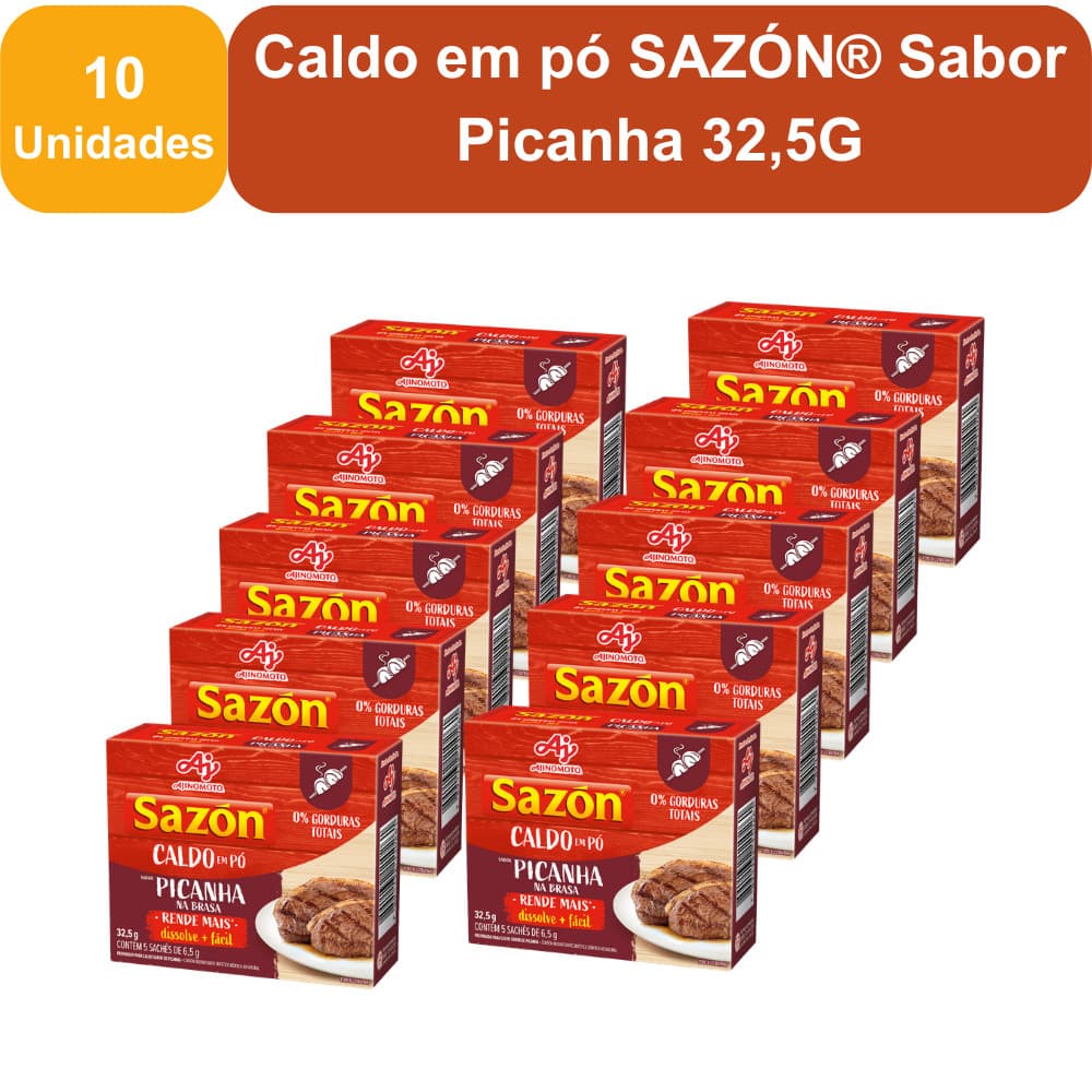 Kit 10 Unidades Caldo em pó SAZÓN® Sabor Picanha 32,5G