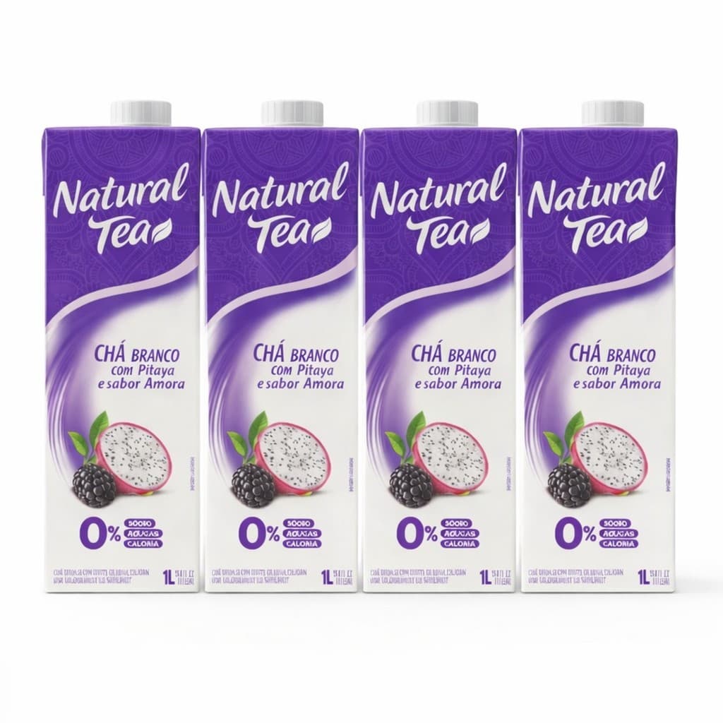 Kit 4 Chá Branco NATURAL TEA Pitaya & Amora 1L Zero Caloria