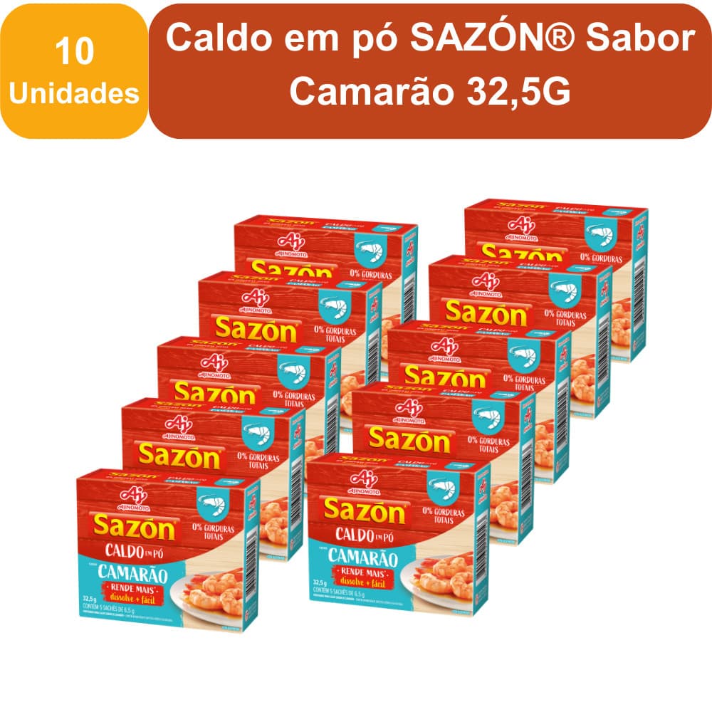 Kit 10 Unidades Caldo em pó SAZÓN® Sabor Camarão 32,5G