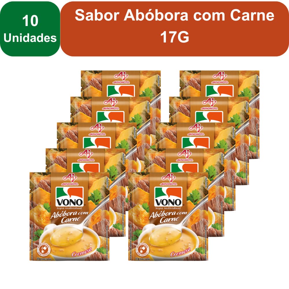 Kit 10 Unidades Sopas Cremosas VONO® Individual Sabor Abóbora com Carne 17G