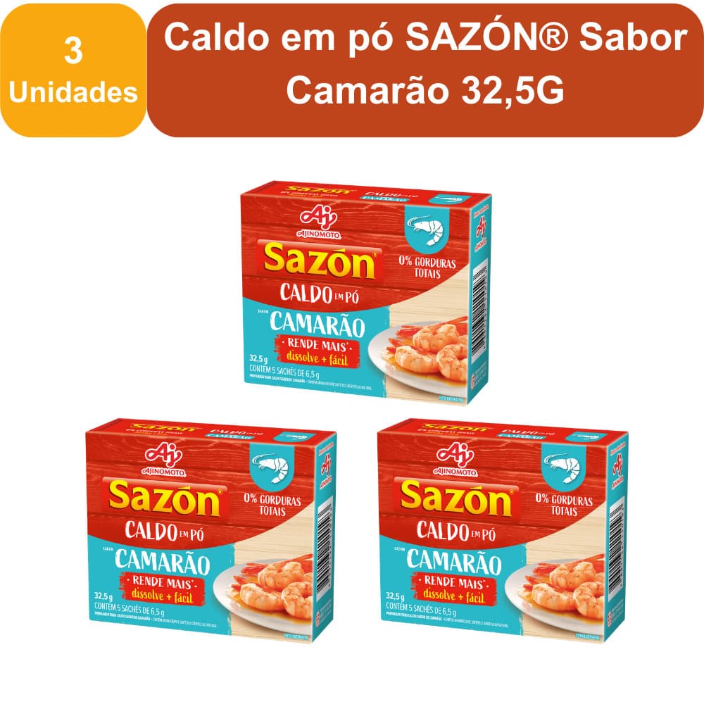 Kit 3 Unidades Caldo em pó SAZÓN® Sabor Camarão 32,5G