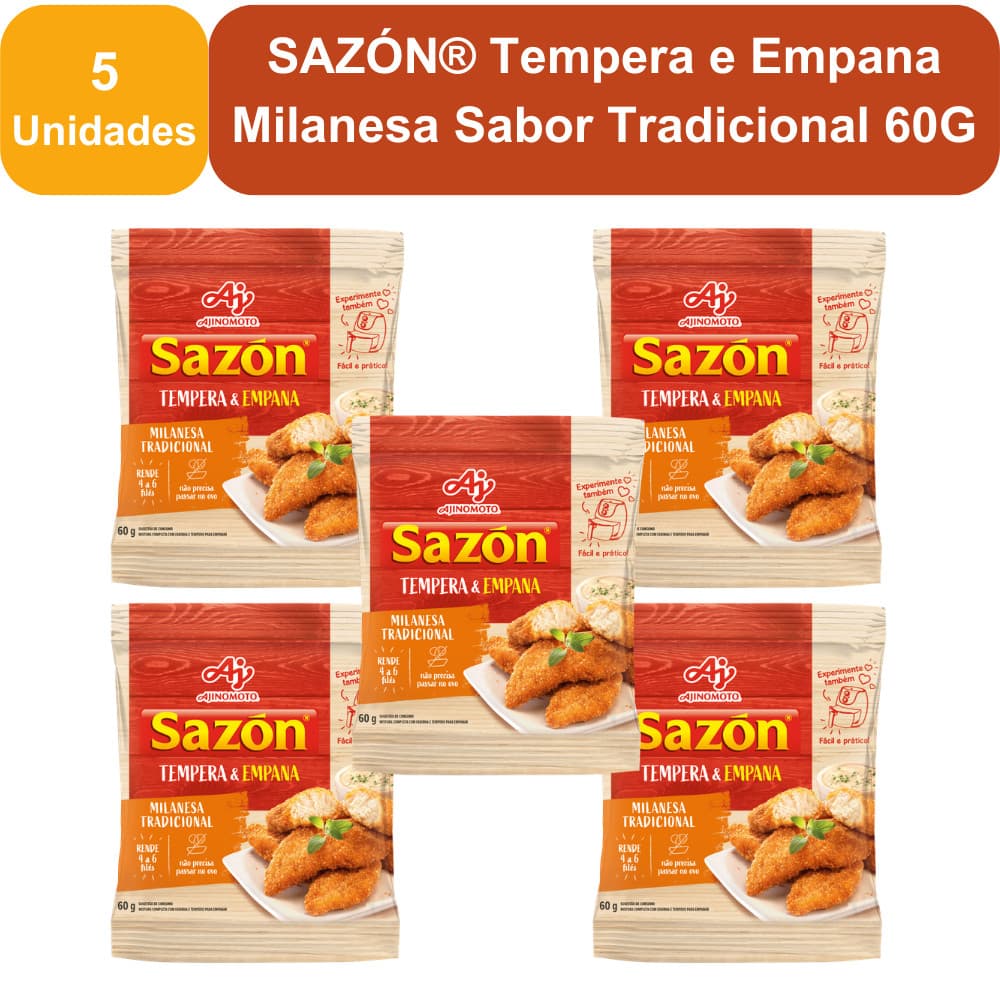 Kit 5 Unidades SAZÓN® Tempera e Empana Milanesa Sabor Tradicional 60G