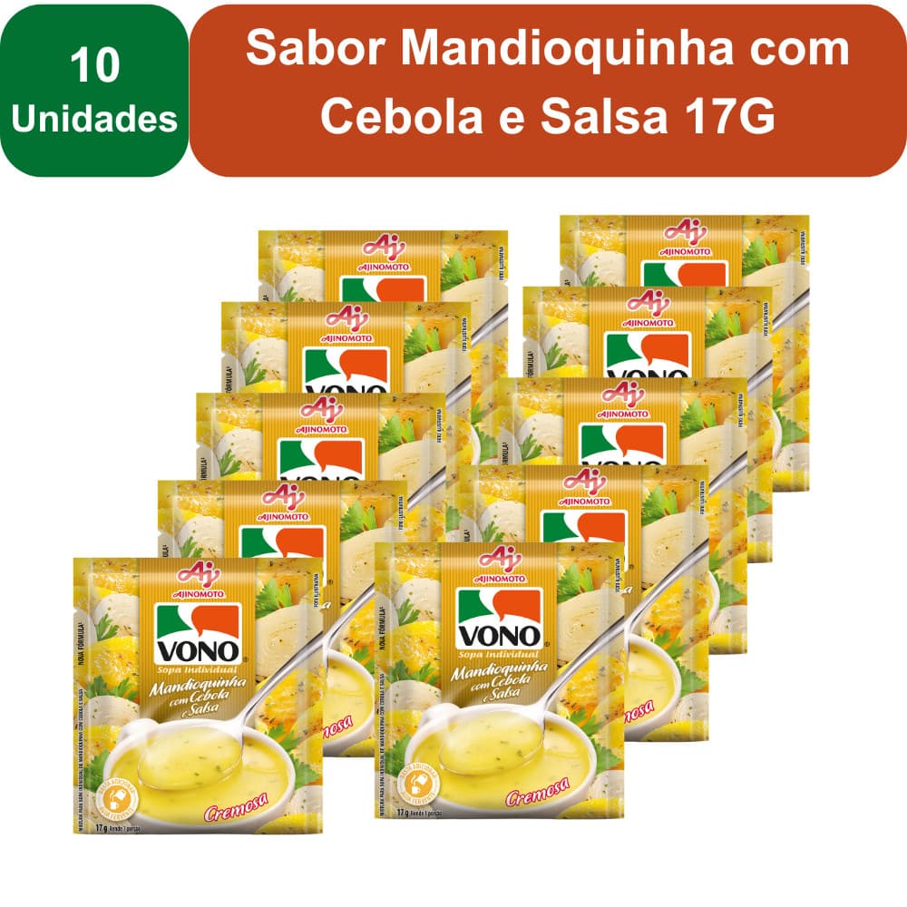 Kit 10 Unidades Sopas Cremosas VONO® Individual Sabor Mandioquinha com Cebola e Salsa 17G