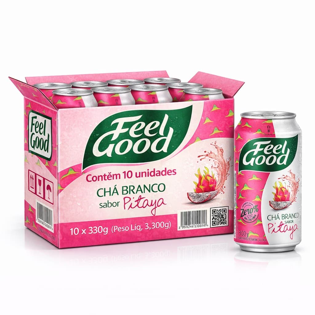 Kit 10 Chá Branco c/ Pitaya Zero Caloria FEEL GOOD 330ml