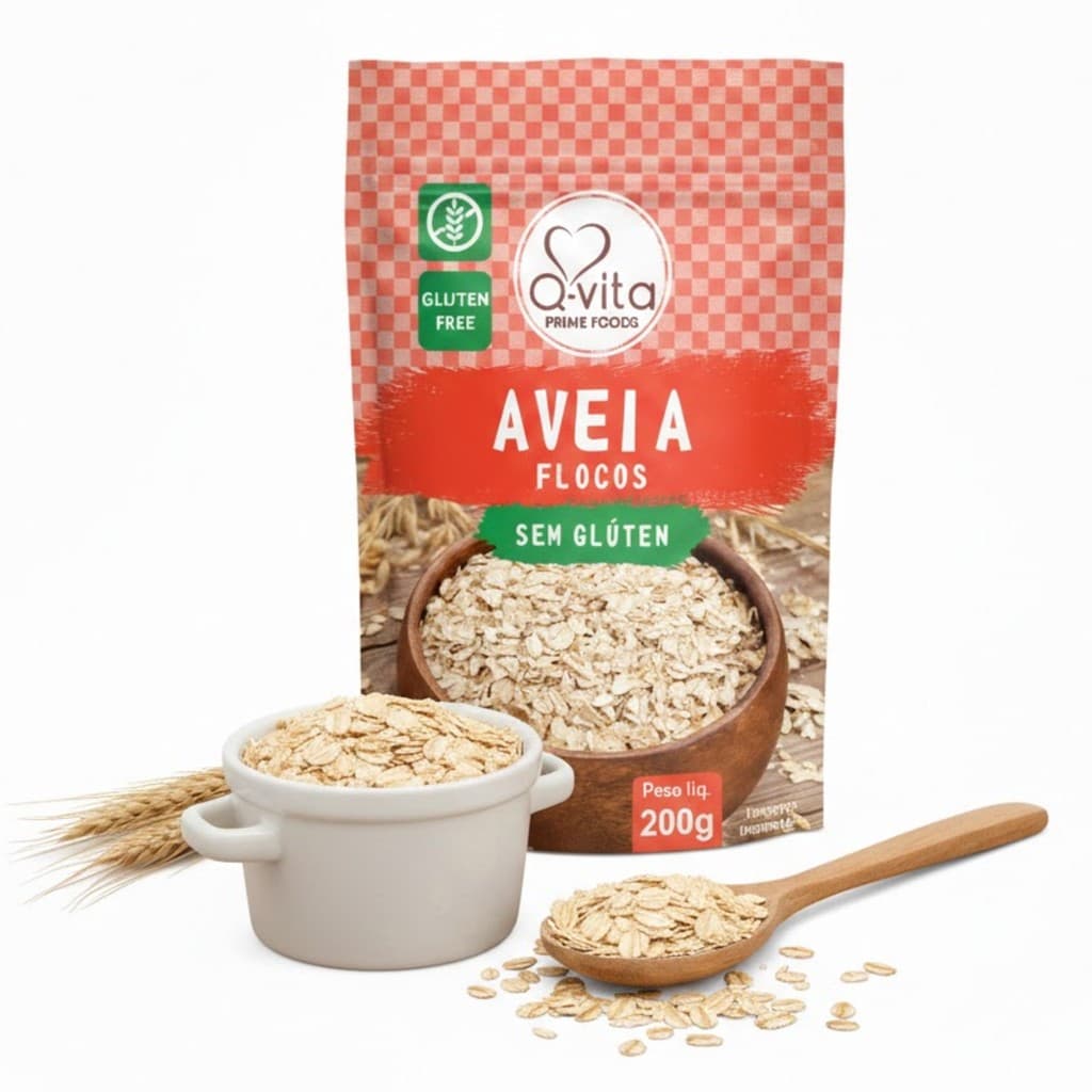 Aveia em Flocos Sem Glúten Q-VITA 200g - Rica em Fibras