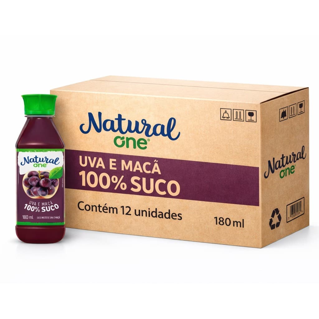 Kit 12 Suco de Uva e Maçã NATURAL ONE 180ml 100% suco